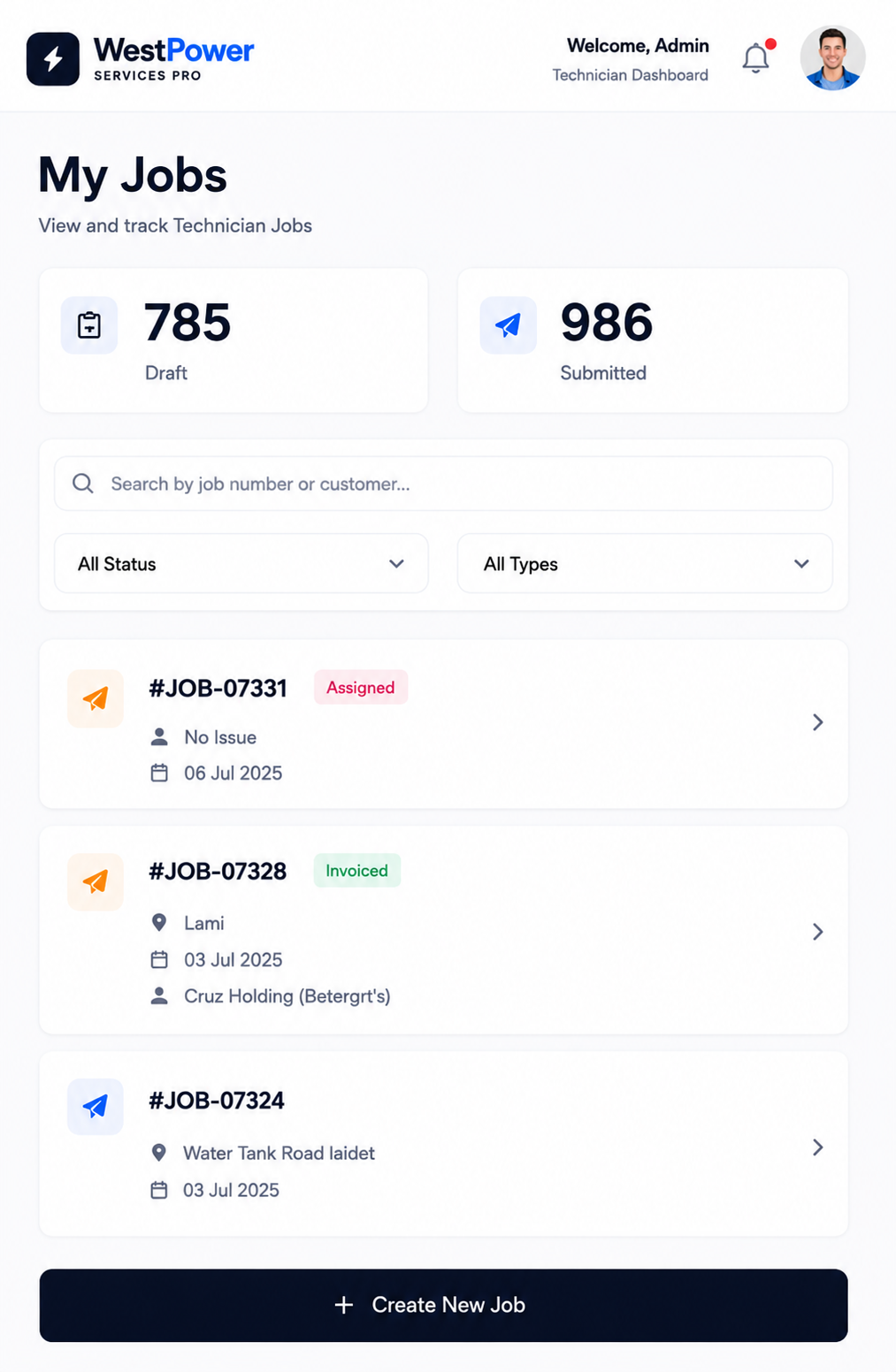 Technician dashboard